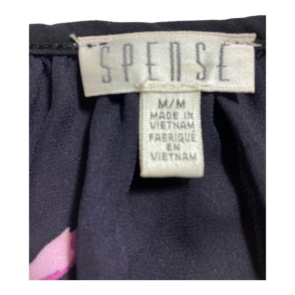 Spense Black Floral Flowing Smocked Top with Split Bell Sleeves Womens Medium - Picture 5 of 6